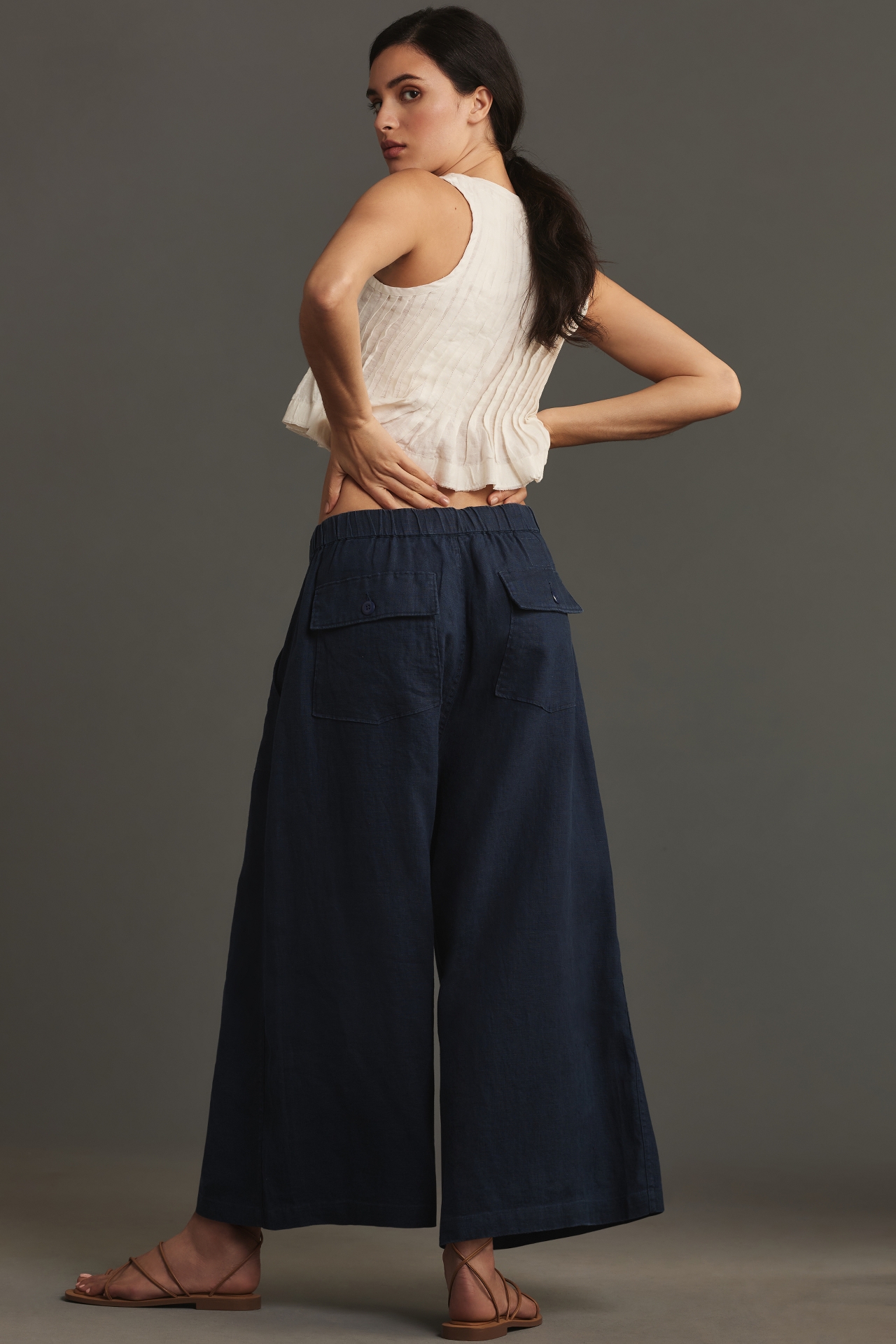 Denimist Palazzo Drawstring Linen Utility Pants