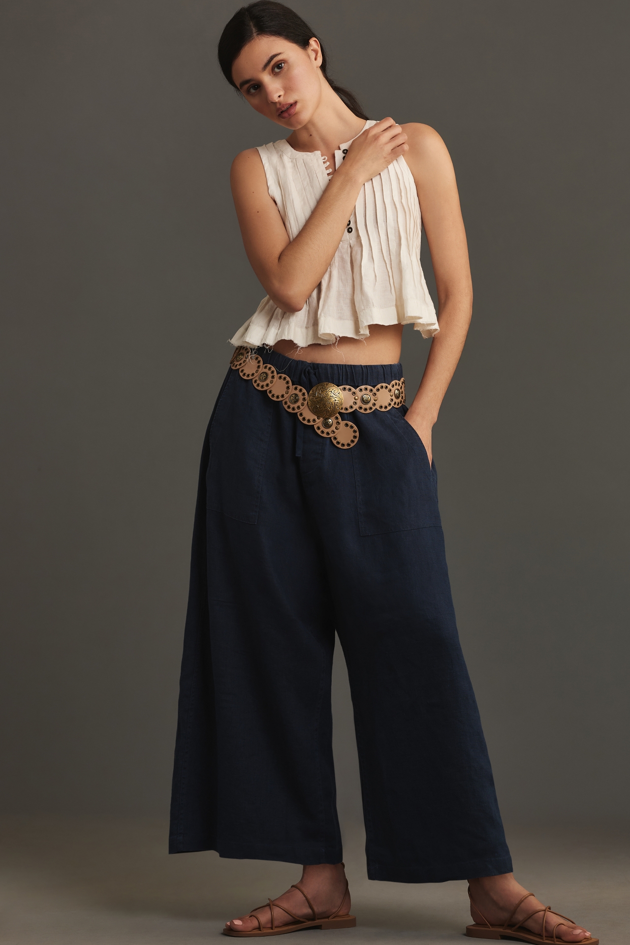 Denimist Palazzo Drawstring Linen Utility Pants