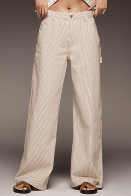 Denimist Teri Wide Leg Carpenter Pants Brown Railroad Stripe In Beige
