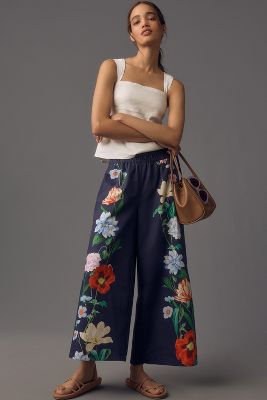 Shop The Somerset Collection By Anthropologie The Somerset Pull-on Pants: Printed Linen Edition In Blue