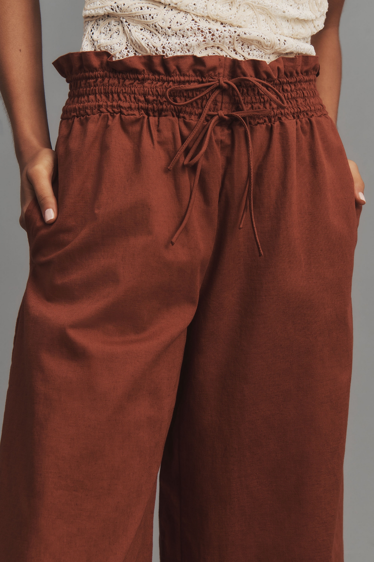 By Anthropologie Linen Pull-On Pants