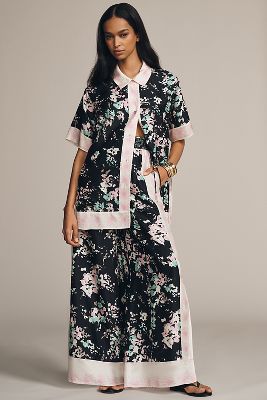 HOPE FOR FLOWERS BY TRACY REESE PULL-ON PRINTED WIDE-LEG PANTS 