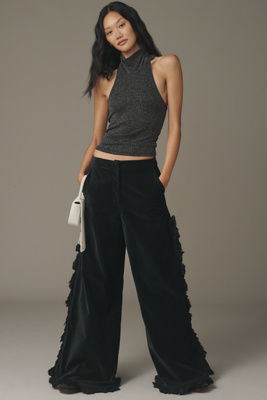 Hope For Flowers By Tracy Reese Fringed Velvet Trousers Pants In Black