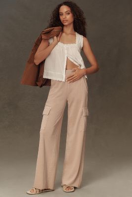 Shop Amo French Terry Cargo Sweatpants In Beige