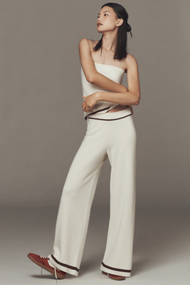 Maeve Tipped Wide-leg Sweater Pants In White