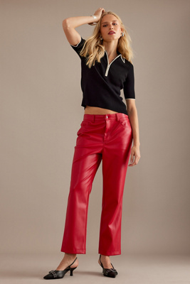 Shop Never Fully Dressed Faux Leather Trousers In Red