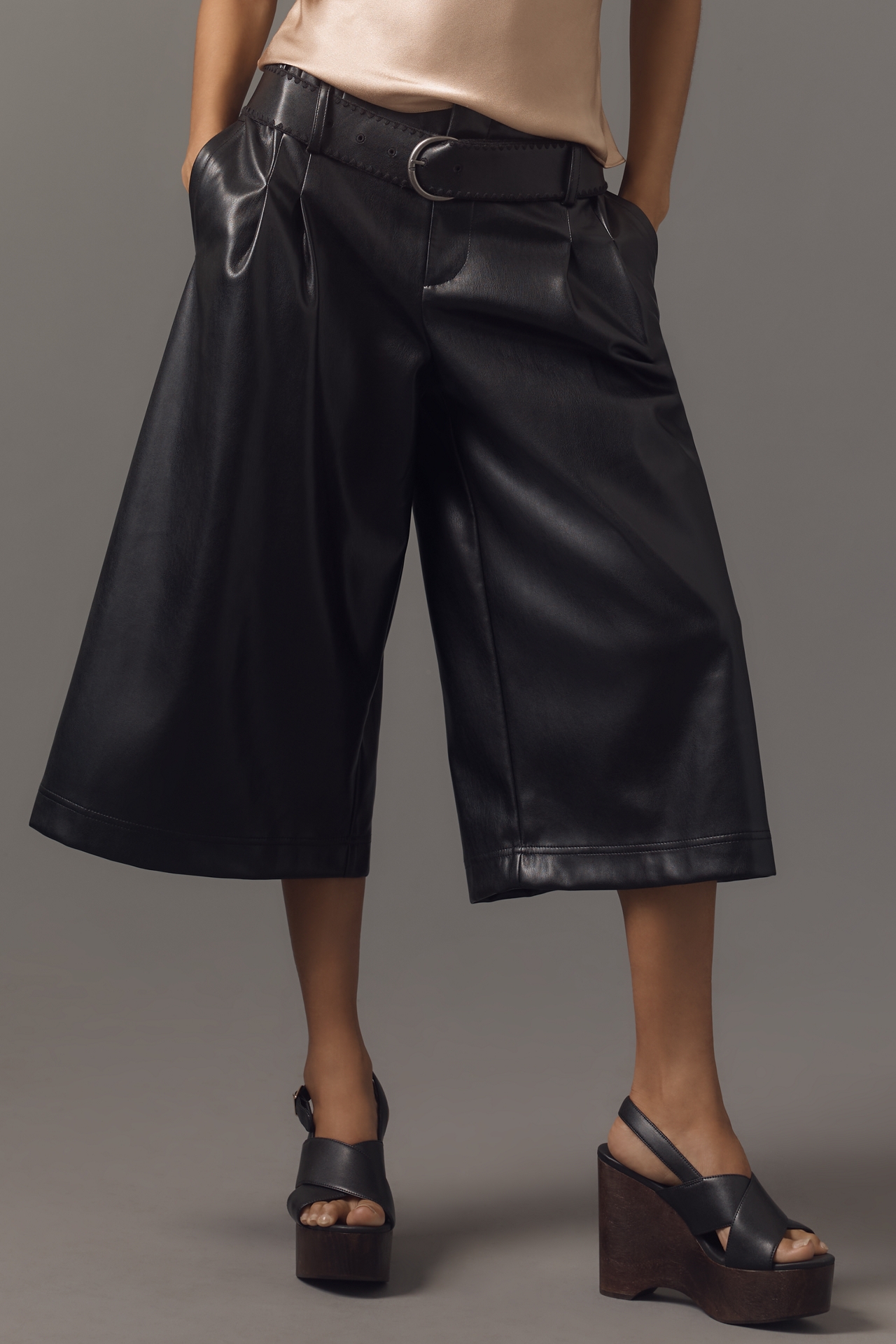 By Anthropologie Belted Faux-Leather Culottes