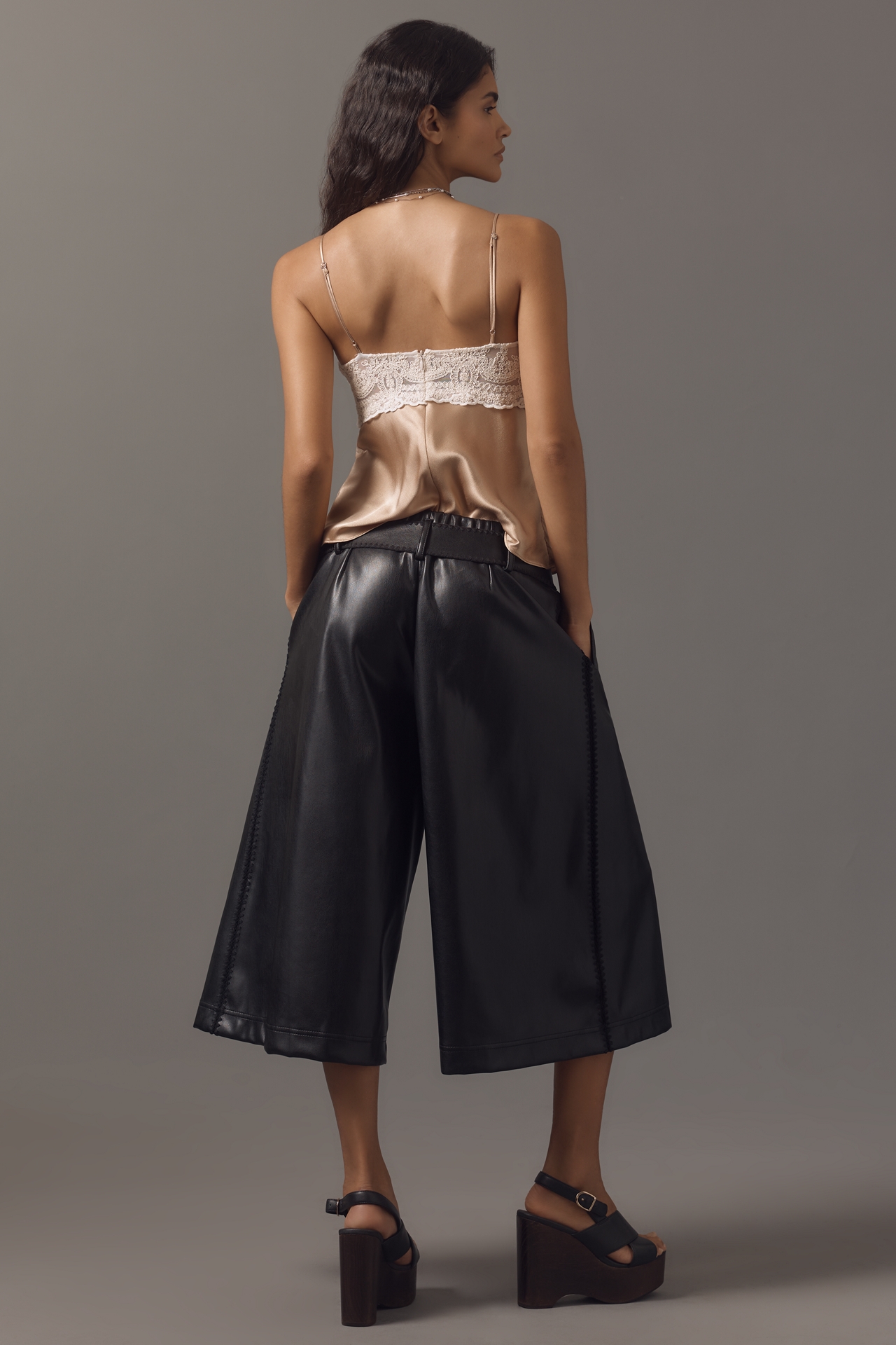 By Anthropologie Belted Faux-Leather Culottes