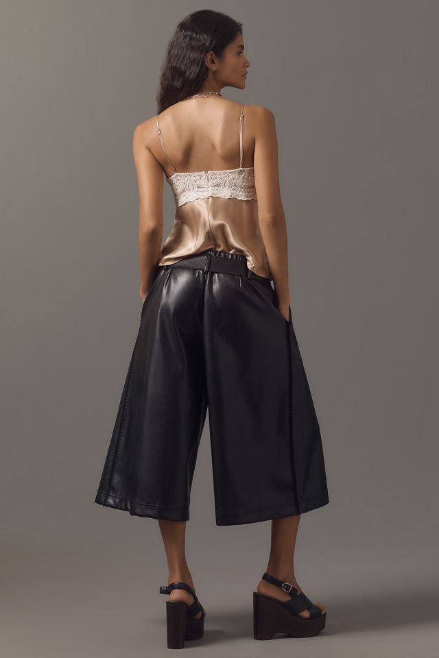 By Anthropologie Belted Faux-Leather Culottes