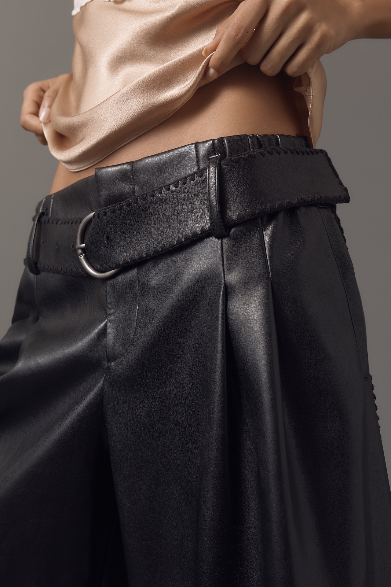 By Anthropologie Belted Faux-Leather Culottes