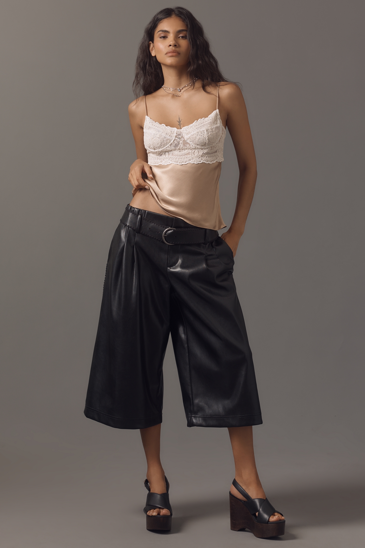 By Anthropologie Belted Faux-Leather Culottes