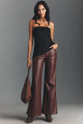 Pilcro The Rylan Faux-leather Relaxed High-rise Flare Pants By  In Brown
