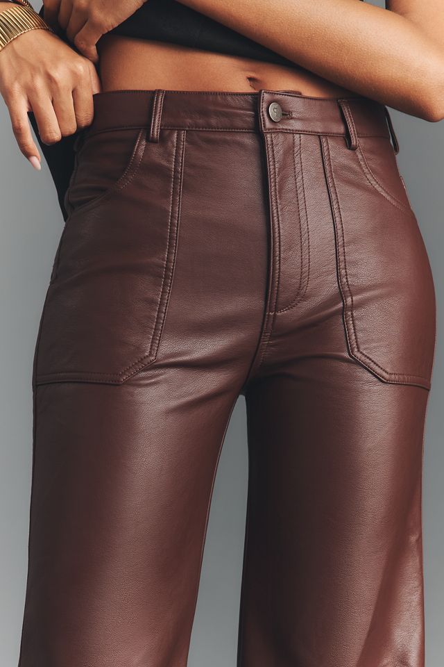 Le Pantalon Évasé Taille Haute Décontracté Rylan en Simili Cuir par Pilcro #3