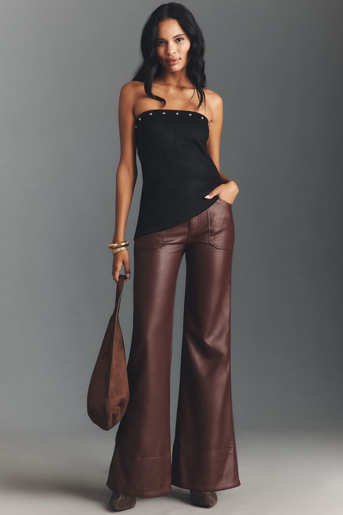 The Rylan Faux-Leather Relaxed High-Rise Flare Pants by Pilcro