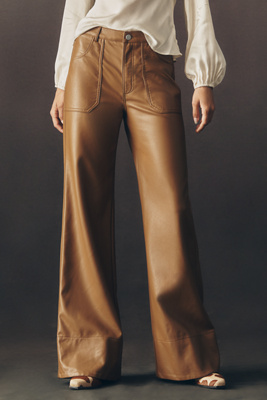Pilcro The Rylan Faux-leather Relaxed High-rise Flare Pants By  In Brown