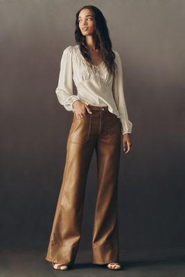 The Rylan Faux Leather Relaxed High-Rise Flare Pants by Pilcro