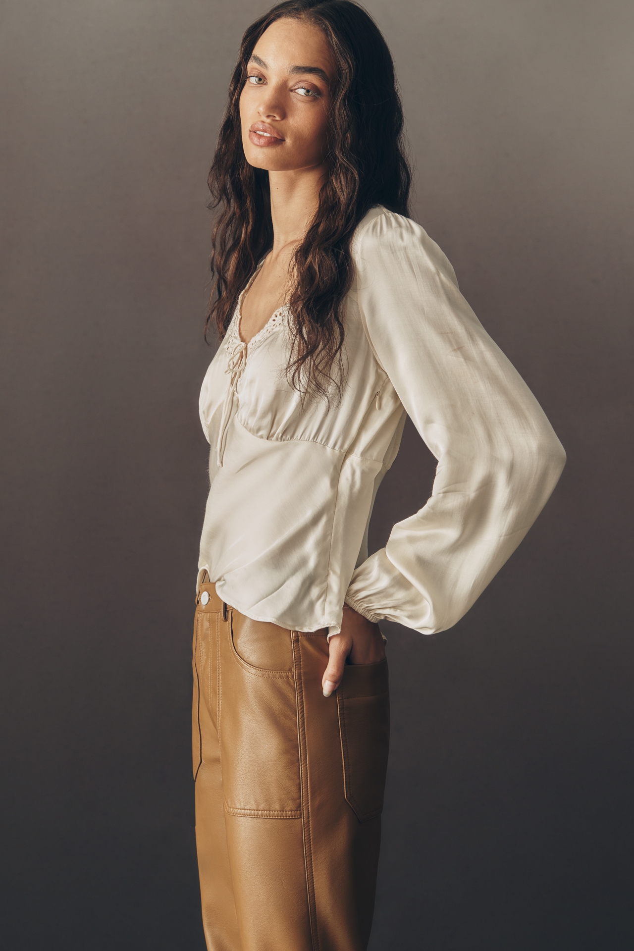The Rylan Faux-Leather Relaxed High-Rise Flare Pants by Pilcro