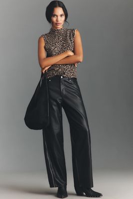 By Anthropologie Baggy Leder Reißverschluss Hose