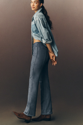 By Anthropologie Faux Suede Slim Flare Pants In Blue