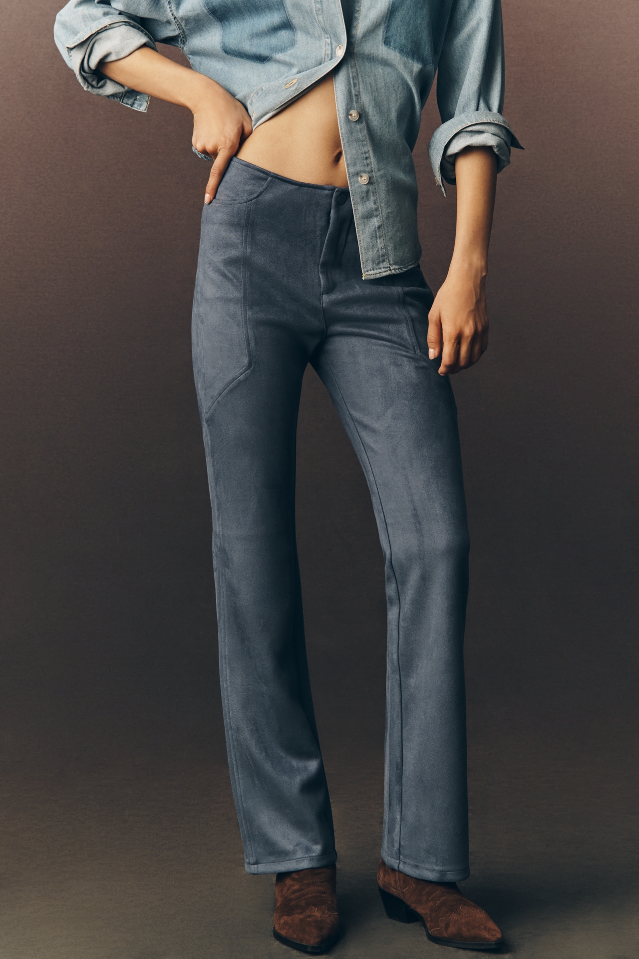 By Anthropologie Faux Suede Slim Flare Pants