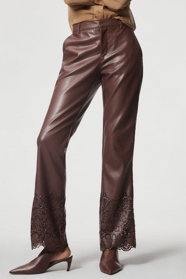By Anthropologie Faux Leather Novelty Slim Flare Pants #1