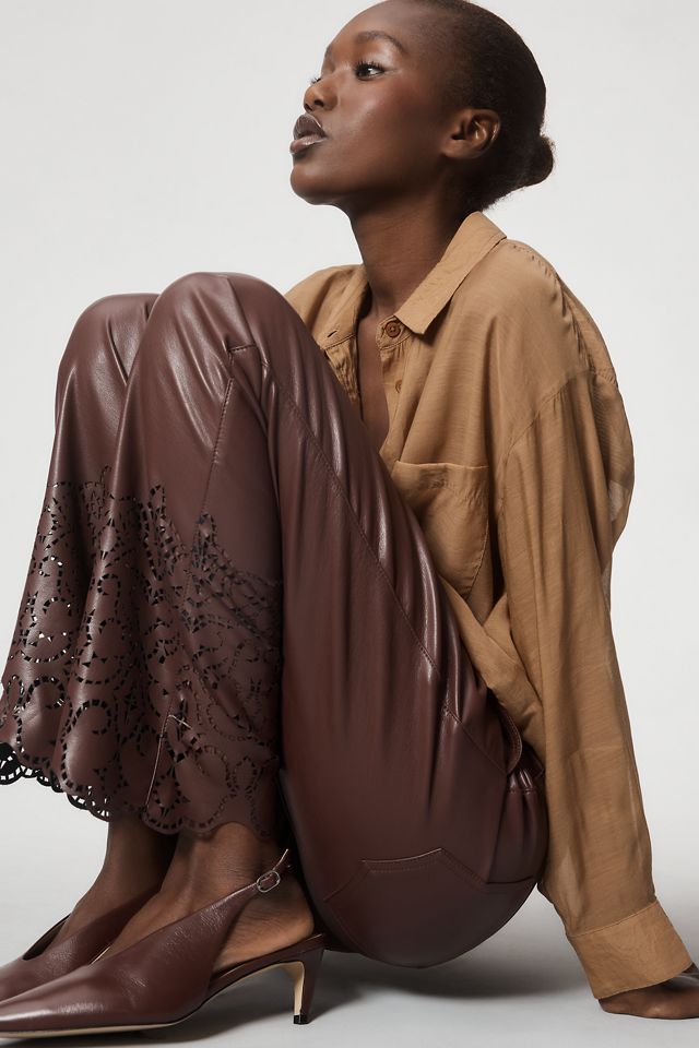 By Anthropologie Faux Leather Novelty Slim Flare Pants #2