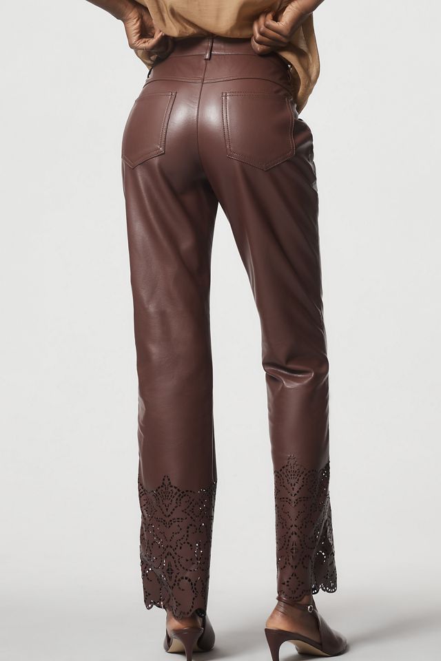 By Anthropologie Faux Leather Novelty Slim Flare Pants #3