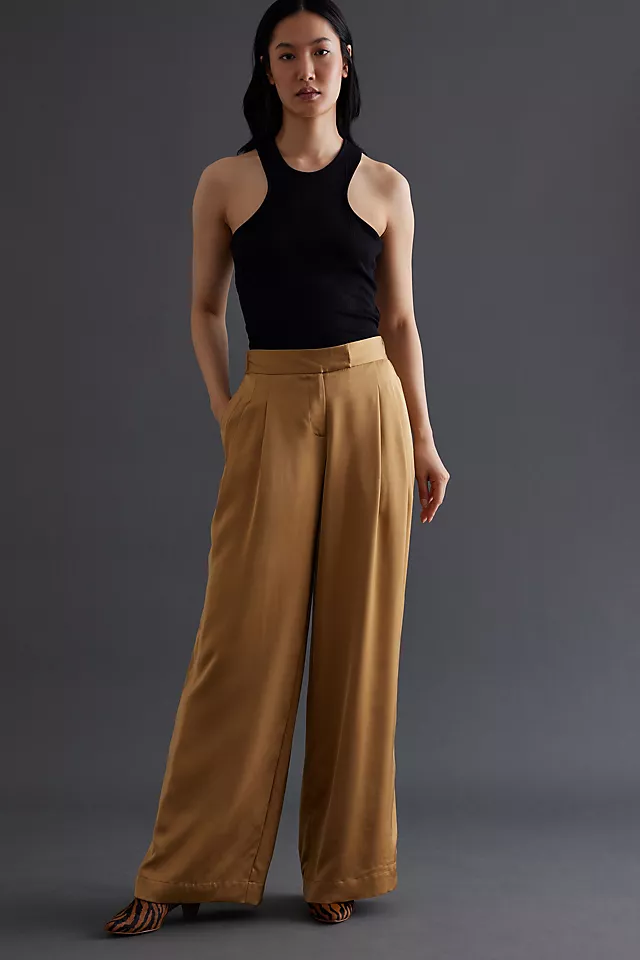 anthropologie.com | Gold Satin Trousers