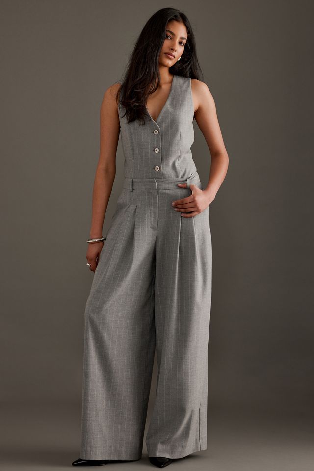 The Avery Pleated Wide-Leg Trousers by Maeve: Pinstripe Edition #1