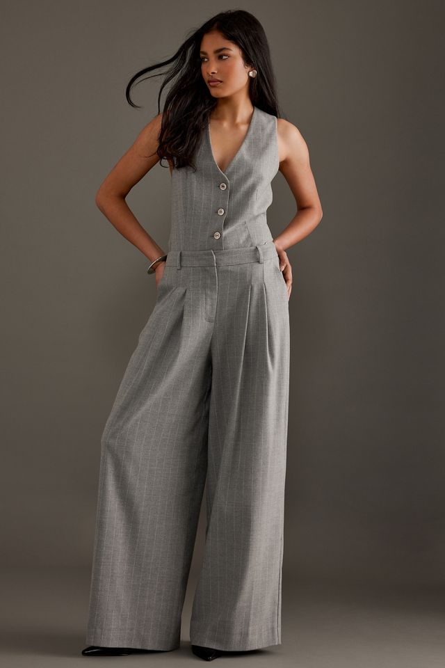 The Avery Pleated Wide-Leg Trousers by Maeve: Pinstripe Edition #4