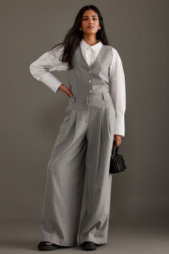 The Avery Pleated Wide-Leg Trousers by Maeve: Pinstripe Edition #3