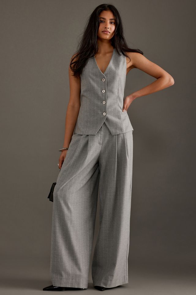 Pinstripe Grey Wide Leg Trouser