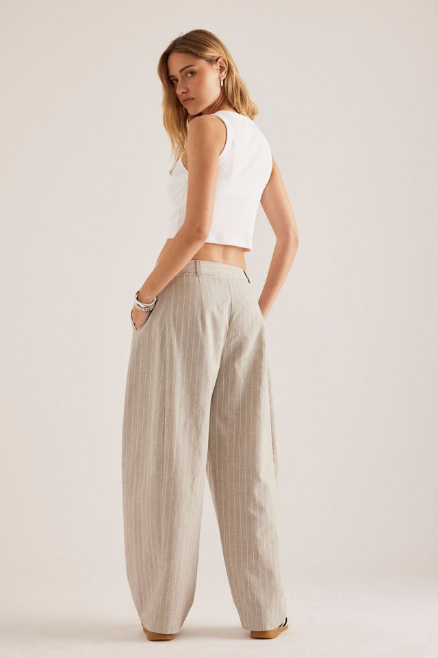 By Anthropologie Pantalones Barrel de Mezcla de Lino a Rayas Aiden #1