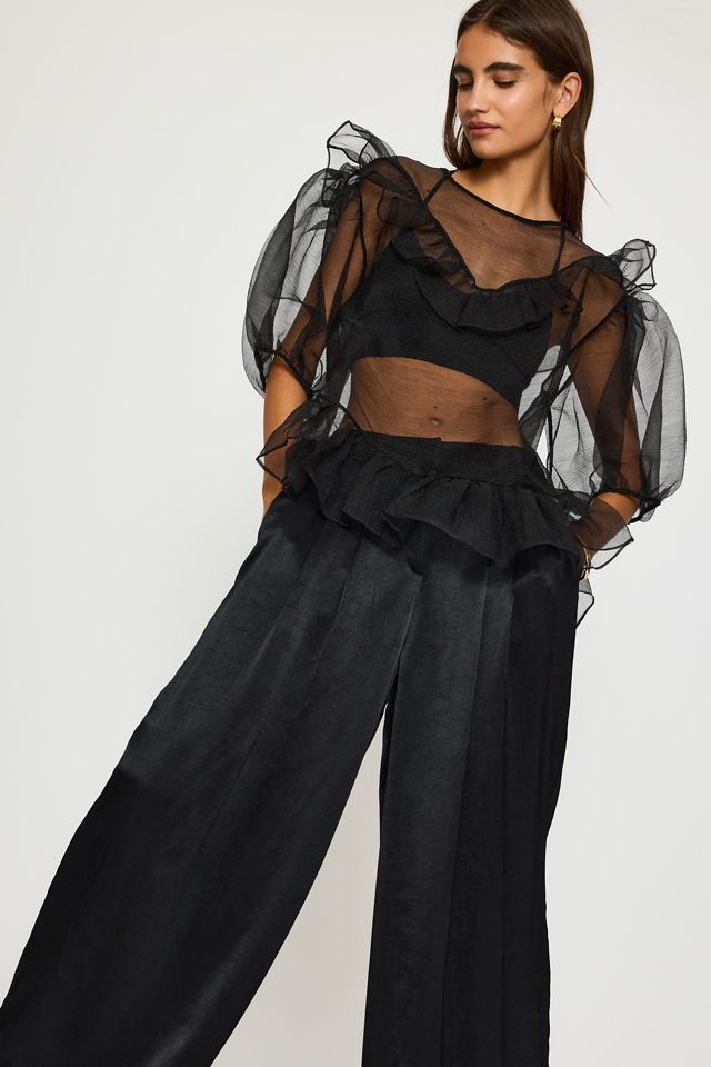 Le pantalon large plissé en satin Avery par Maeve #2
