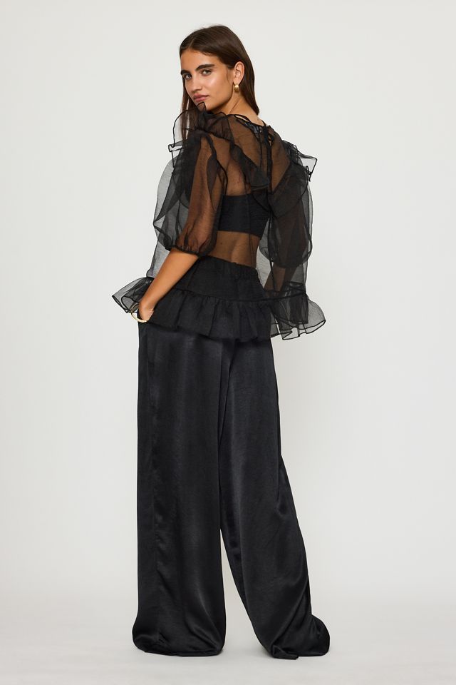 Le pantalon large plissé en satin Avery par Maeve #3