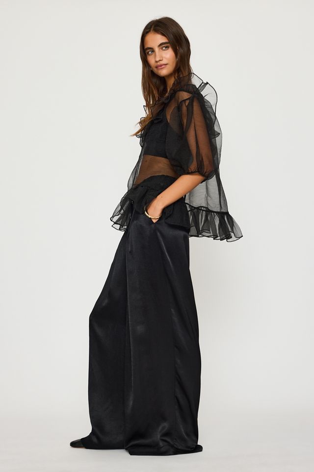 Le pantalon large plissé en satin Avery par Maeve #1
