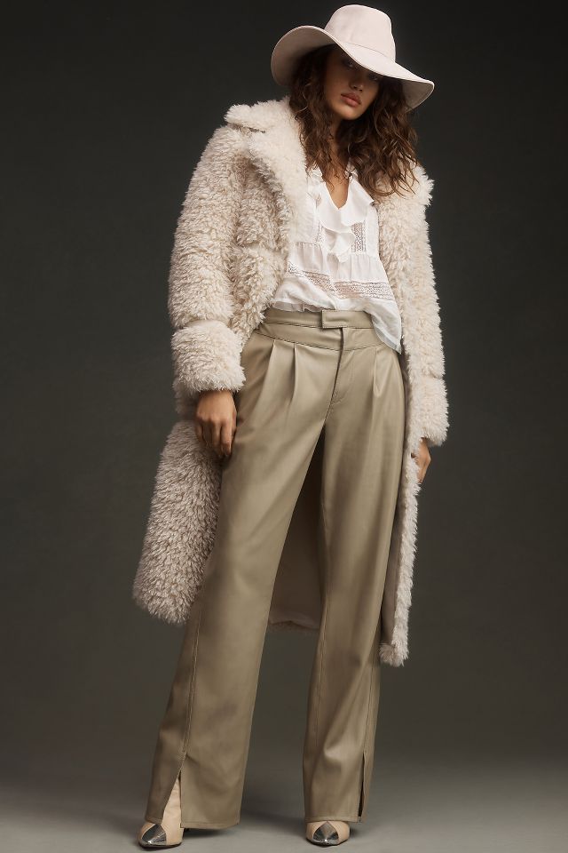 Beige Faux Leather Trousers