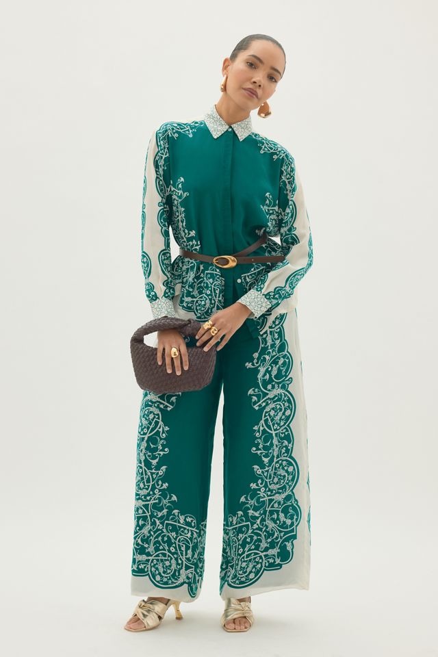 Pantalon large imprimé soyeux By Anthropologie #4