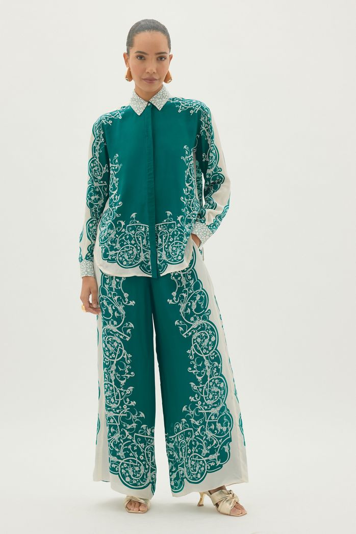 By Anthropologie Silky Printed Wide-Leg Trousers