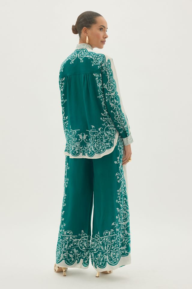 Pantalon large imprimé soyeux By Anthropologie #1