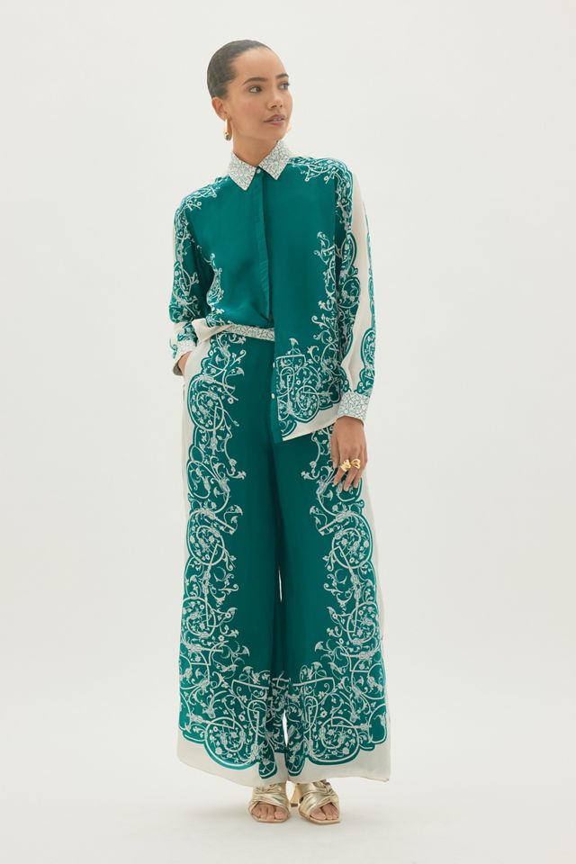 Pantalon large imprimé soyeux By Anthropologie #2