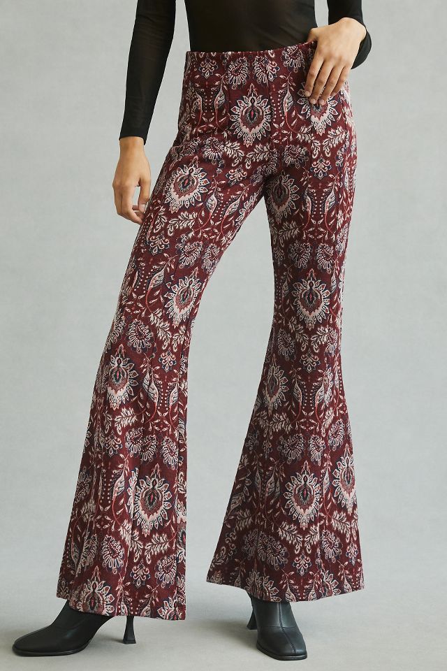 By Anthropologie Damask Jacquard Flare Pants