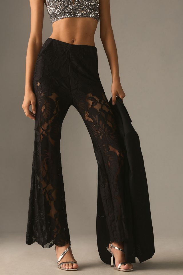 By Anthropologie Sheer Lace Flare Pants #1