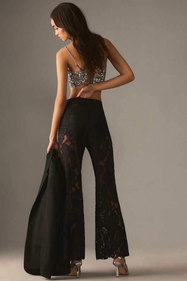 By Anthropologie Sheer Lace Flare Pants #2