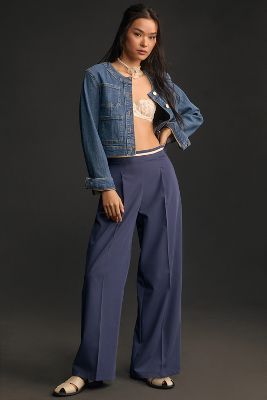 Shop Maeve Wide-leg Pleated Track Pants In Blue