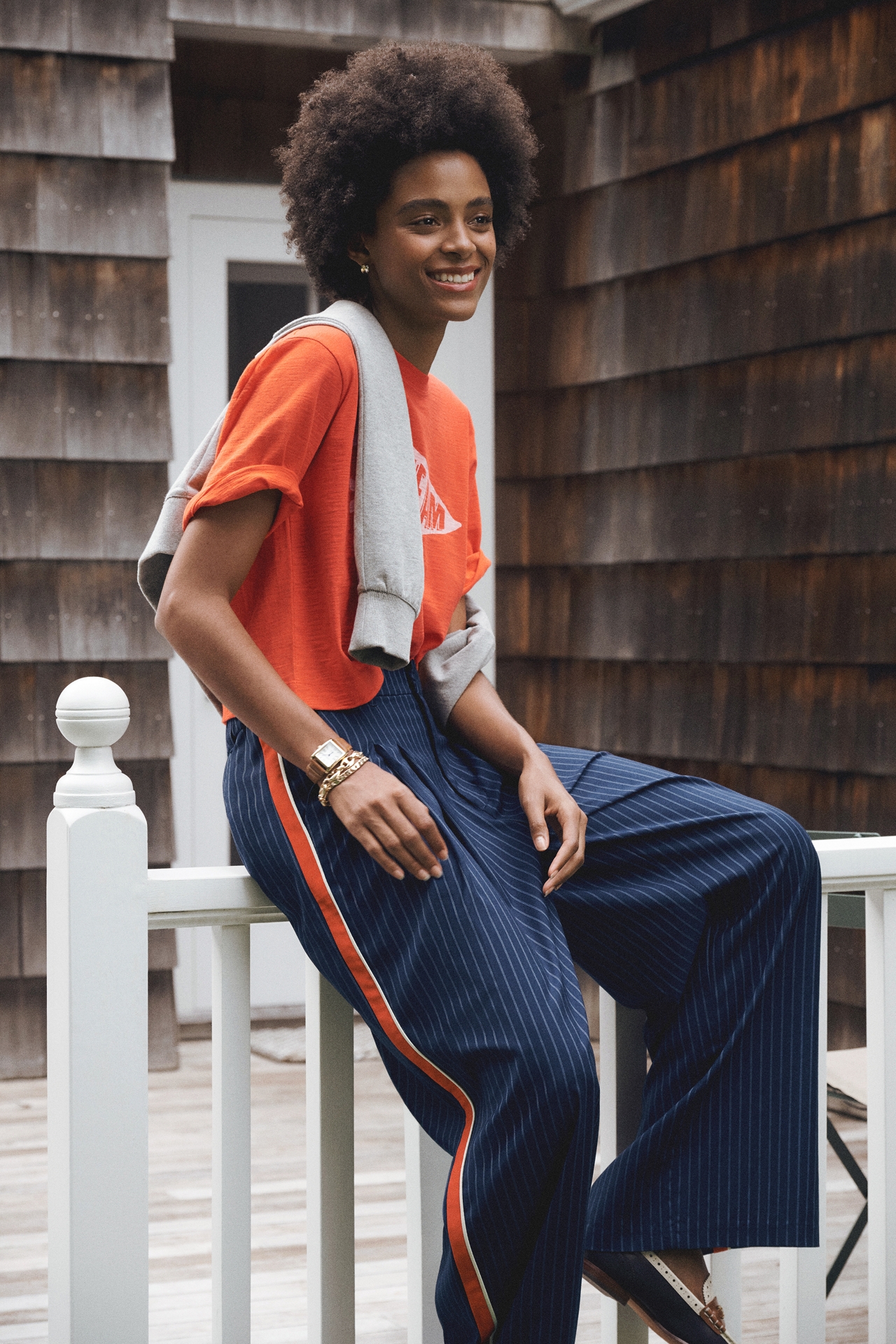 The Avery Pleated Wide-Leg Trousers by Maeve: Pinstripe Track Edition