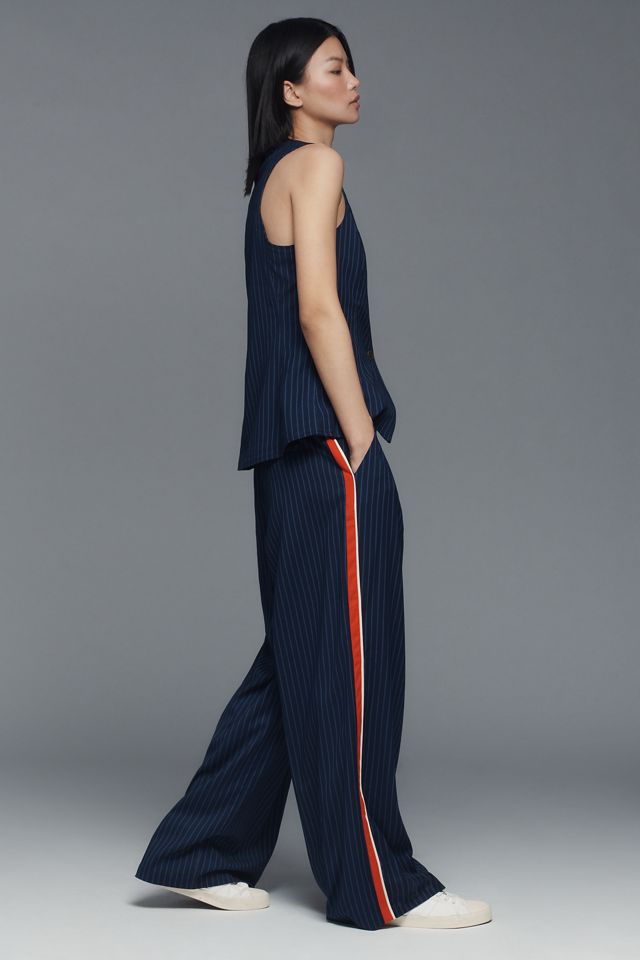 The Avery Pleated Wide-Leg Trousers by Maeve: Pinstripe Track Edition #2