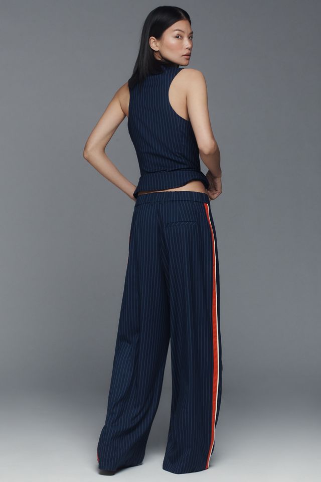 The Avery Pleated Wide-Leg Trousers by Maeve: Pinstripe Track Edition #4