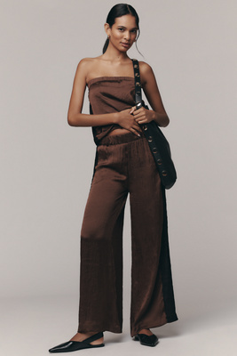 By Anthropologie Satin Lace Pants In Brown