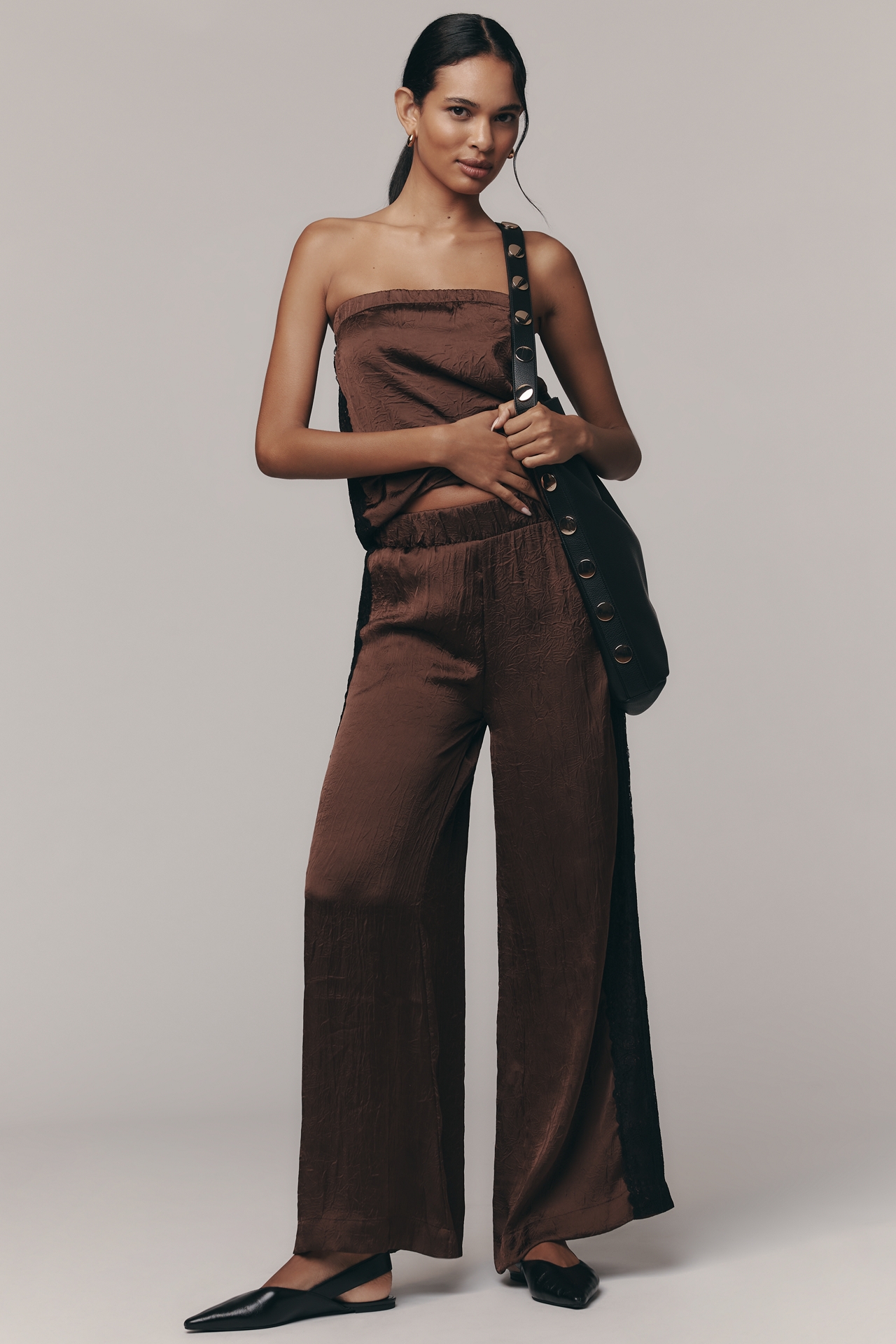 By Anthropologie Satin Lace Pants